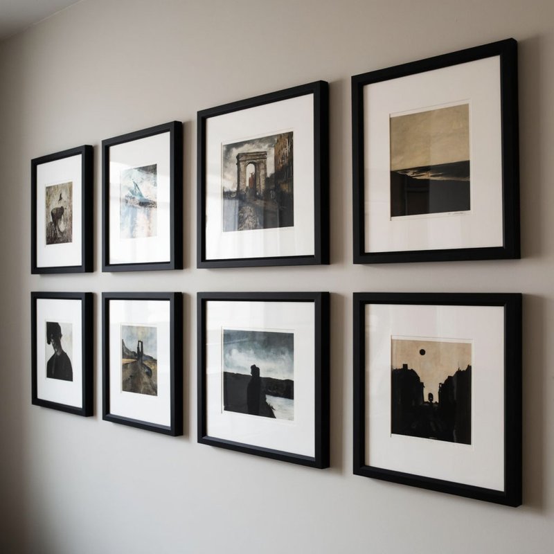 Оформление стены множеством черно-белых фотографий